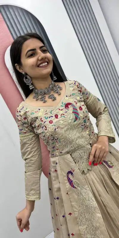 PC 528 Cream Color Vichitra Sequence Work Lehenga Choli Designer Work. Grab it for ₹2649. Delivery 4-6 Working Days. Shop now. | Lehenga, Bollywood Lehenga, Creative Lehenga, Designer Lehenga, Embroidered Lehenga, Party Wear Lehenga