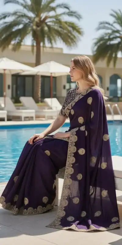 BT 442 Dark Purple in Fandy Satin Silk. Embroidery Work & Zari Work Saree Affordable Price ₹1999. Delivery 4-6 Working Days. Shop now. | Sarees, Bollywood Sarees, Creative Sarees, Designer Sarees, Embroidered Sarees, Ethnic Saree, Modern Digital sarees, Party Wear Sarees