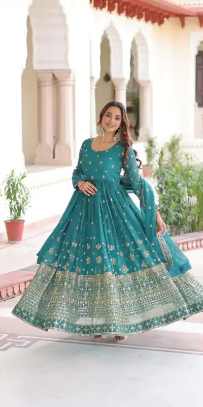 EKA 1216 Firozi in Silver Crunchy mbroidery Work & Sequins Work Gown . Available at ₹2649 only. Delivery 4-6 Working Days. Shop now. | Gowns, Bollywood Gowns, Creative Gowns, Designer Gowns, Embroidered Gowns, Party Wear Gowns