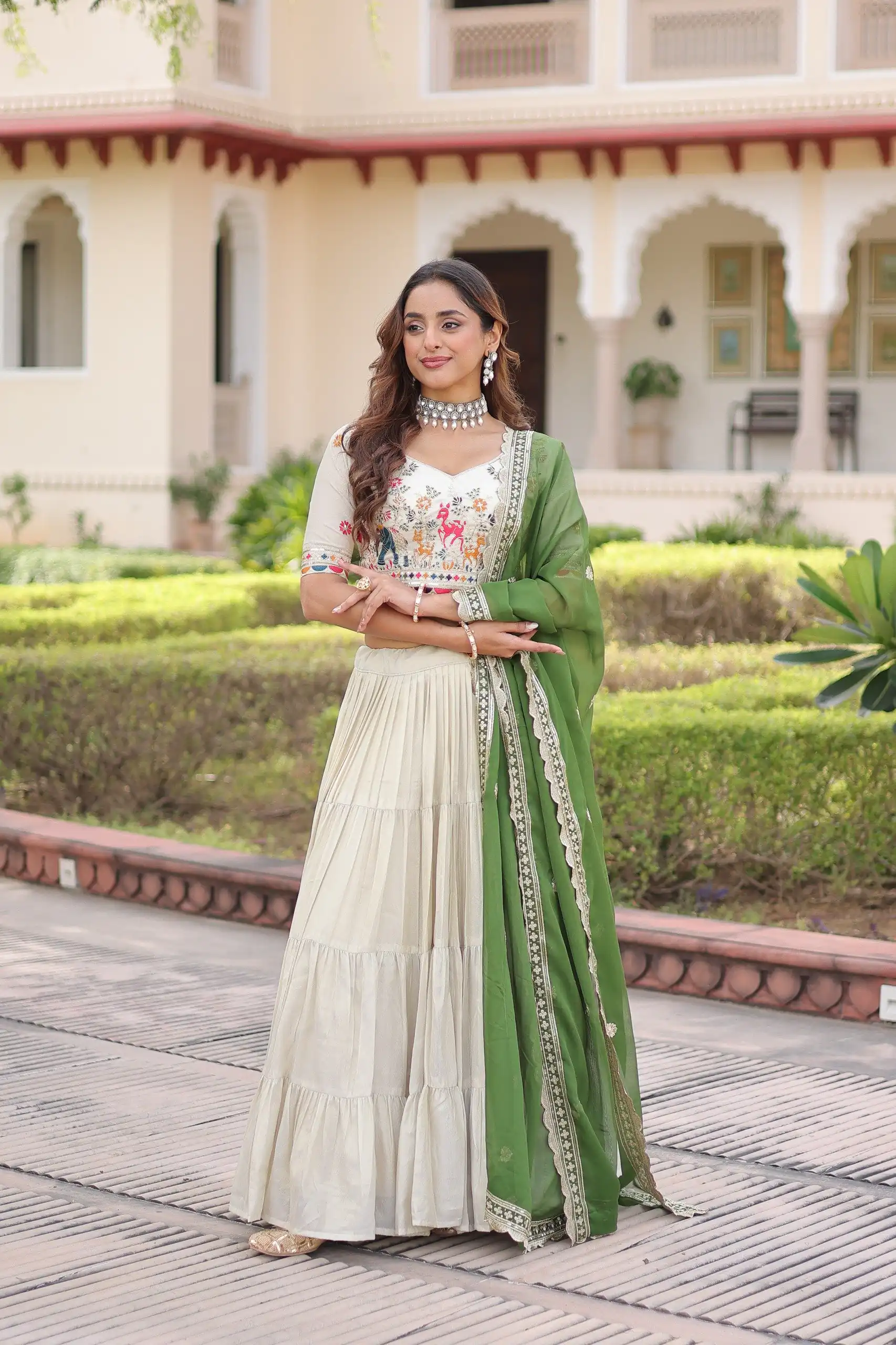 KA 5061 Green in Cosmos silk Embroidery Work & Zari Work Lehenga Choli . Get it for ₹2649. Delivery 4-6 Working Days. Shop now. | Lehenga, Bollywood Lehenga, Creative Lehenga, Designer Lehenga, Embroidered Lehenga, Party Wear Lehenga