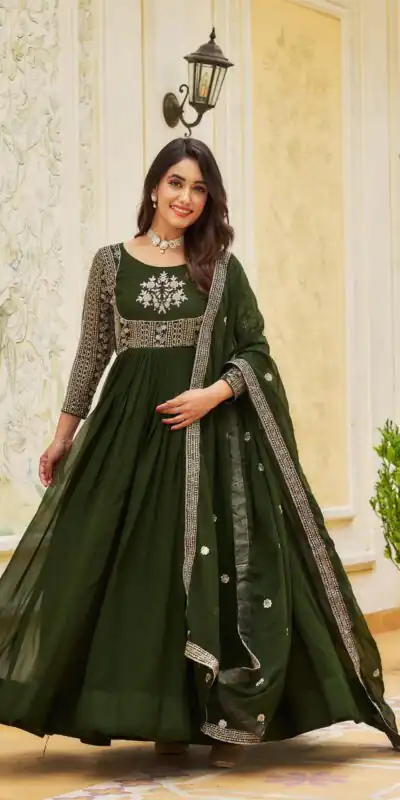 Ram 025 Green Color Georgette Sequence Embroidery Gown Casual, Wedding, Festive, Events Expected Delivery 4-6 Working Days @1999/- | Gowns, Bollywood Gowns, Creative Gowns, Designer Gowns, Embroidered Gowns, Party Wear Gowns