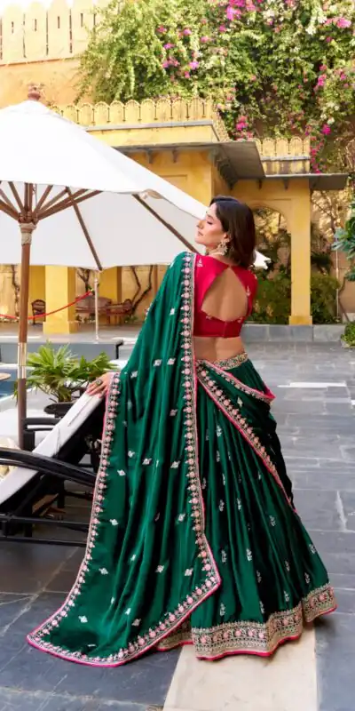 LNB 1449 Green in Silk Satin Embroidery Work & Sequins Work Lehenga Choli . Now at just ₹3749. Delivery 4-6 Working Days. Shop now. | Lehenga, Bollywood Lehenga, Creative Lehenga, Designer Lehenga, Embroidered Lehenga, Party Wear Lehenga