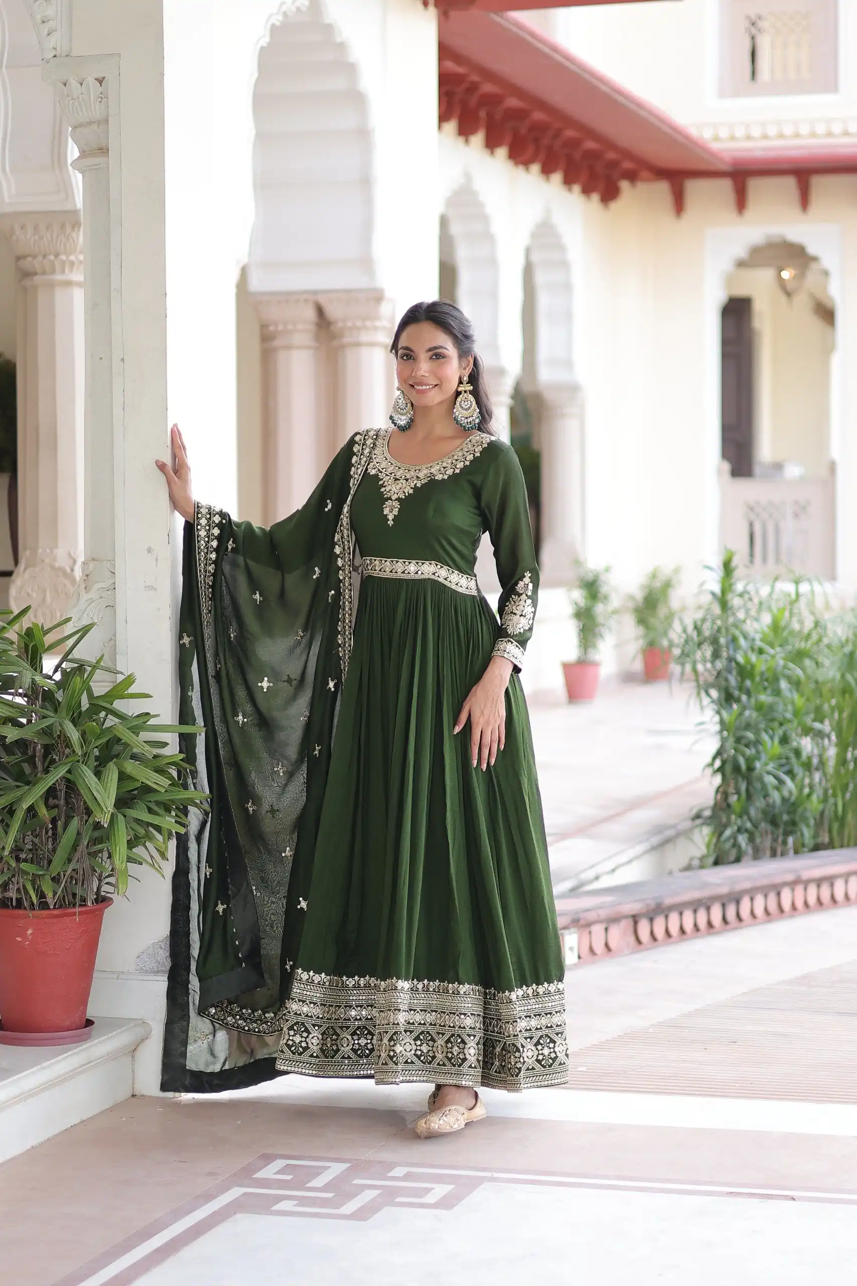 KA 1215 Green Vichitra Silk Gown Perfect for Wedding, Party, Holi, Anniversary, Mehendi –. Grab it for ₹2449. Delivery 4-6 Working Days. Shop now. | Gowns, Bollywood Gowns, Creative Gowns, Designer Gowns, Embroidered Gowns, Party Wear Gowns