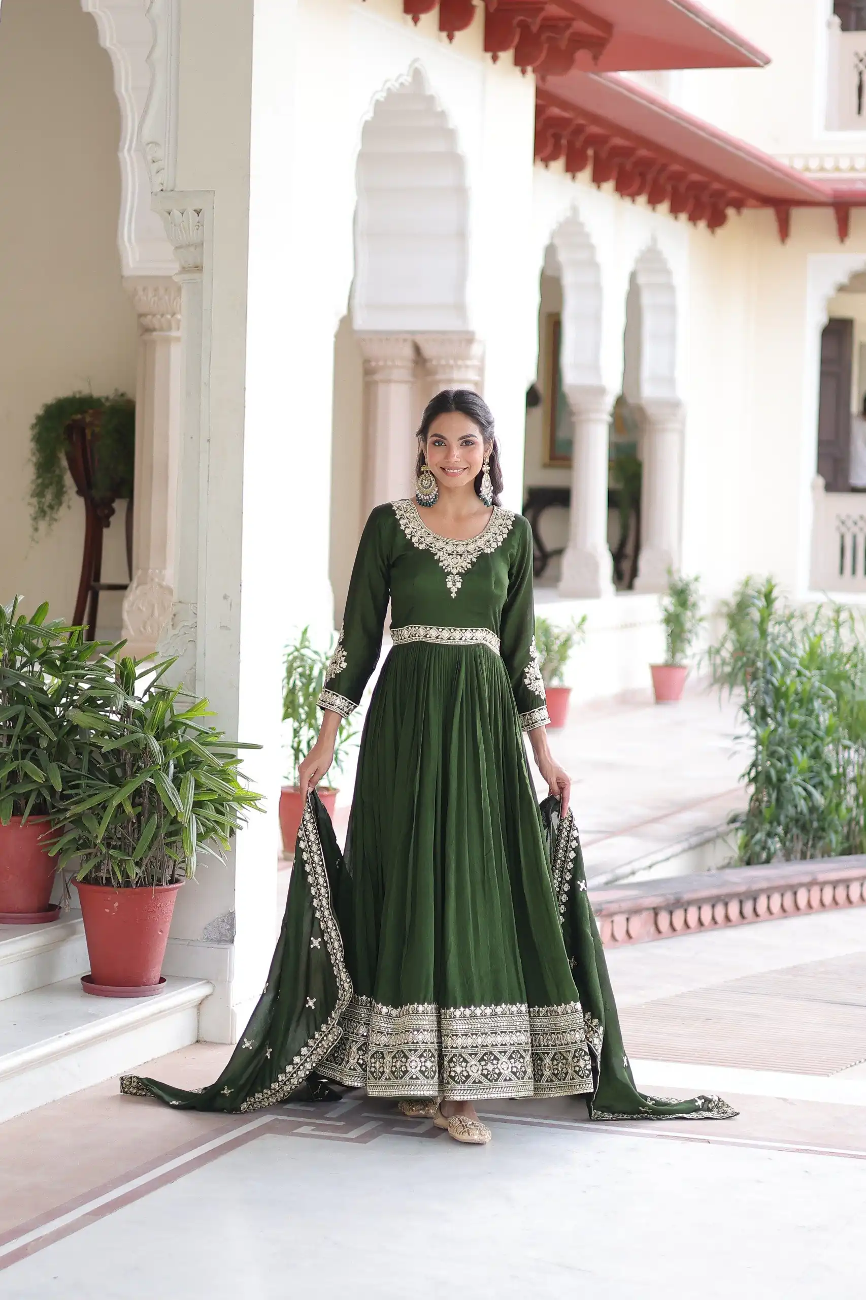 KA 1215 Green Vichitra Silk Gown Perfect for Wedding, Party, Holi, Anniversary, Mehendi –. Grab it for ₹2449. Delivery 4-6 Working Days. Shop now. | Gowns, Bollywood Gowns, Creative Gowns, Designer Gowns, Embroidered Gowns, Party Wear Gowns