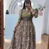 PC 540 Mahendi Color Cota checks Gown with Kalamkari Print. Wedding, Party, Festive Introductory Price ₹1849. Delivery 4-6 Working Days. Shop now. | Gowns, Bollywood Gowns, Creative Gowns, Designer Gowns, Embroidered Gowns, Party Wear Gowns