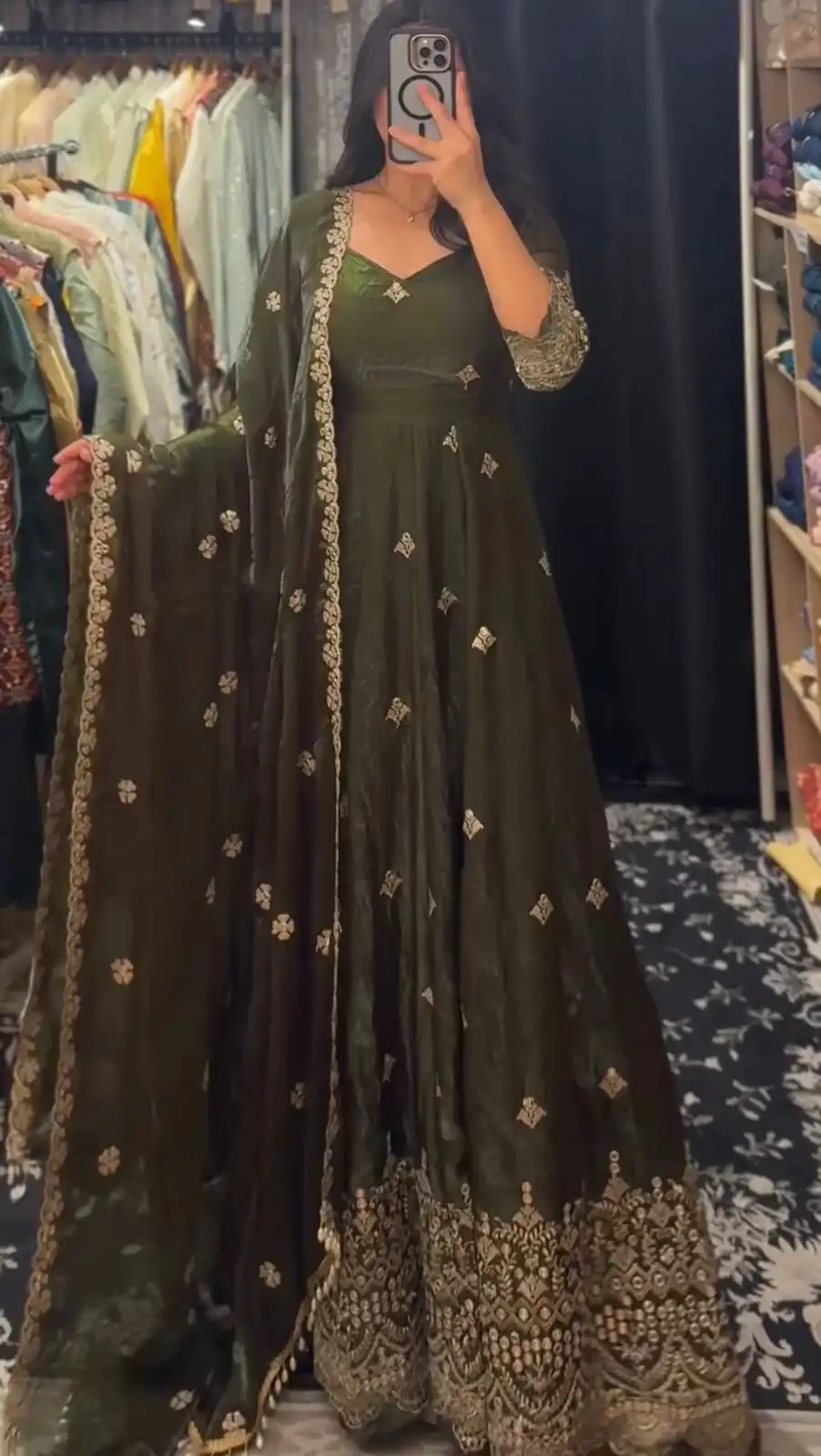 KD 1564 Mahendi Fendy Silk Gown Perfect for Wedding, Party, Durga Puja, Festival Celebrations, Ganesh Chaturthi – . Best Price ₹2399. Delivery 4-6 Wor | Gowns, Bollywood Gowns, Creative Gowns, Designer Gowns, Embroidered Gowns, Party Wear Gowns