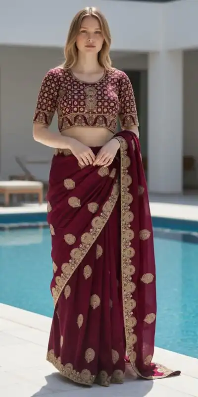 BT 442 Maroon in Fandy Satin Silk. Embroidery Work & Zari Work Saree Affordable Price ₹1999. Delivery 4-6 Working Days. Shop now. | Sarees, Bollywood Sarees, Creative Sarees, Designer Sarees, Embroidered Sarees, Ethnic Saree, Modern Digital sarees, Party Wear Sarees