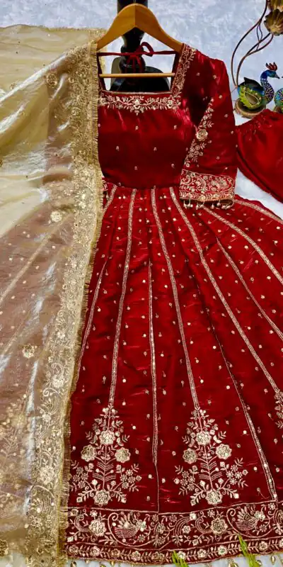 VLM 313 Maroon JC Silk Gown. Perfect for Wedding, Party, Sangeet, Baisakhi, Diwali – Introductory Price ₹2599. Delivery 4-6 Working Days. Shop now. | Gowns, Bollywood Gowns, Creative Gowns, Designer Gowns, Embroidered Gowns, Party Wear Gowns