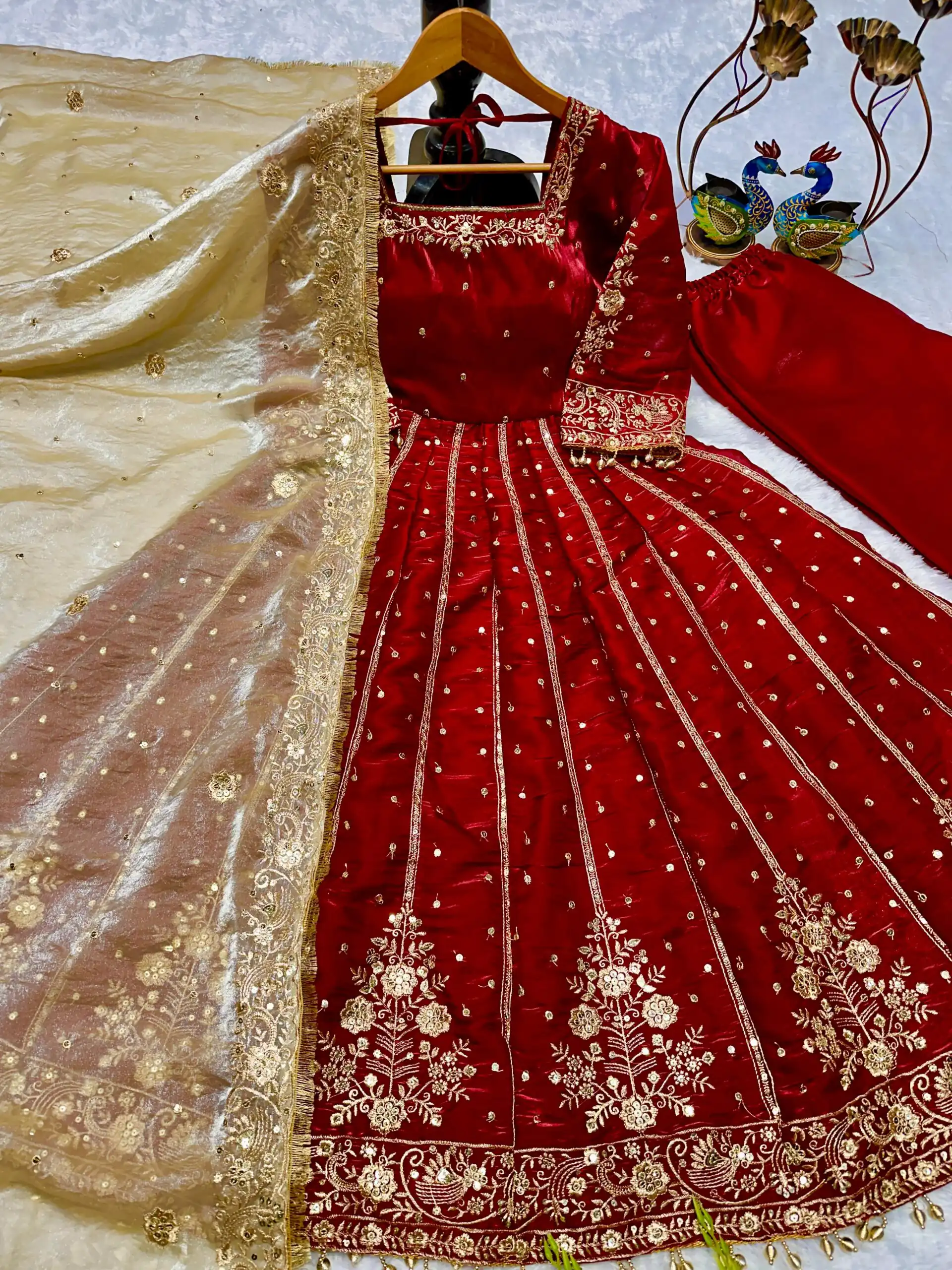 VLM 313 Maroon JC Silk Gown. Perfect for Wedding, Party, Sangeet, Baisakhi, Diwali – Introductory Price ₹2599. Delivery 4-6 Working Days. Shop now. | Gowns, Bollywood Gowns, Creative Gowns, Designer Gowns, Embroidered Gowns, Party Wear Gowns