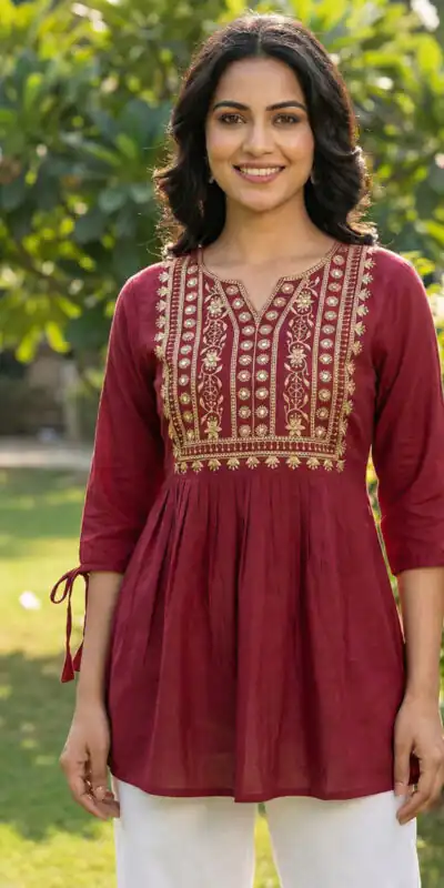 INLI Charmi vol 5 Maroon Rayon Thread Work Kurti . Wedding, Party, Festive, Events Affordable Price ₹1349. Delivery 4-6 Working Days. Shop now. | Kurti, Bollywood Kurti, Creative Kurtis, Designer Kurti, Party Wear Kurti, Selfie Kurti