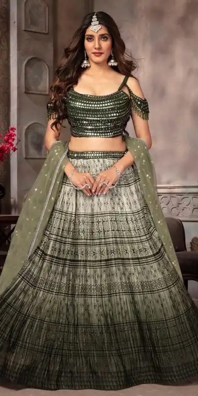 KT 239 Mehandi in Mehandi Kasturi Silk Crap Zari & Mirror Work Lehenga Choli p. Affordable Price ₹2024. Delivery 4-6 Working Days. Shop now. | Lehenga, Bollywood Lehenga, Creative Lehenga, Designer Lehenga, Embroidered Lehenga, Party Wear Lehenga