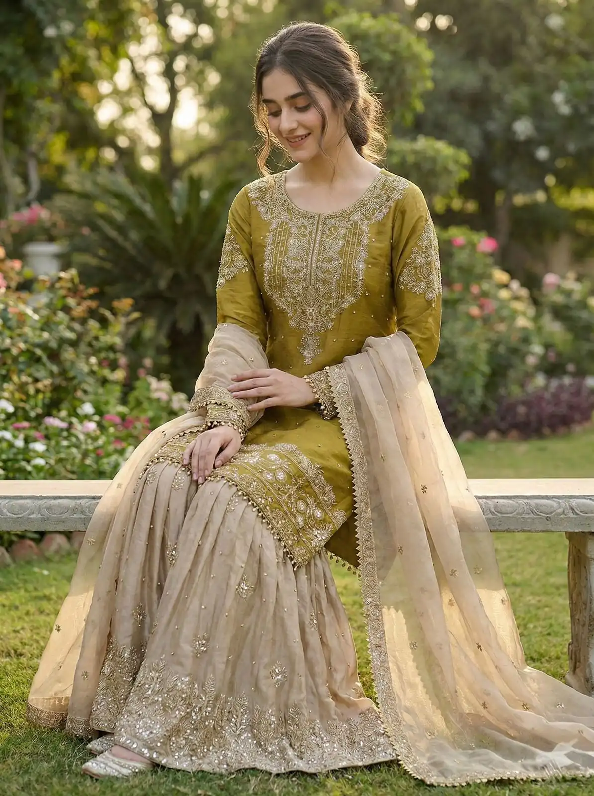 SR 1694 Mustered Organza Silk Salwar Suit with Embroidery Work & Lace Work. Exclusive Offer ₹1999. Delivery 4-6 Working Days. Shop now. | Jump Suits, Salwar suit, Casual Suits, Creative suits, Designer Suits, Palazzo Suits, Party Wear Suits, Patiala Suits, Straight Suits