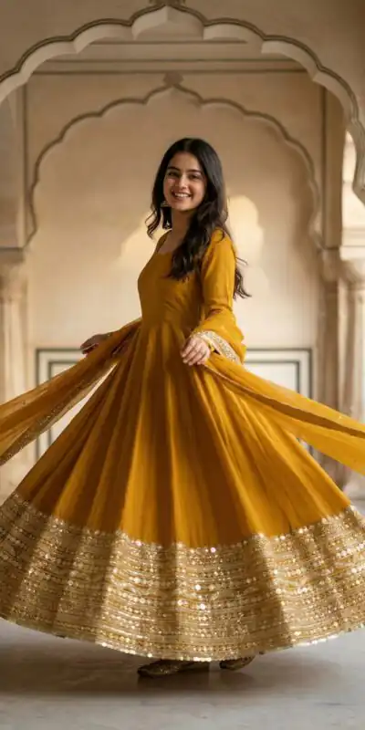 ZSR 3152 Mustered Color Roman silk Gown with Embroidery Work & Lace Work. Grab it for ₹2599. Delivery 4-6 Working Days. Shop now. | Gowns, Bollywood Gowns, Creative Gowns, Designer Gowns, Embroidered Gowns, Party Wear Gowns