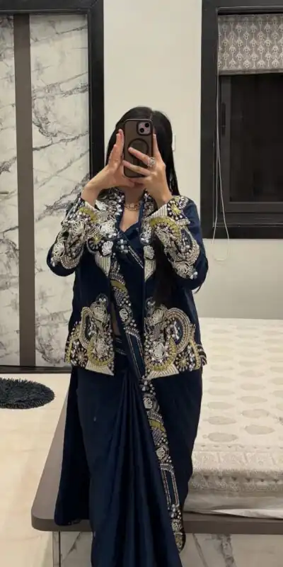 BB 60 Navy Blue Crap Silk Saree with Embroidery Work. Wedding, Party, Festive, Events Festive Deal ₹2099. Delivery 4-6 Working Days. Shop now. | Sarees, Bollywood Sarees, Creative Sarees, Designer Sarees, Embroidered Sarees, Ethnic Saree, Modern Digital sarees, Party Wear Sarees