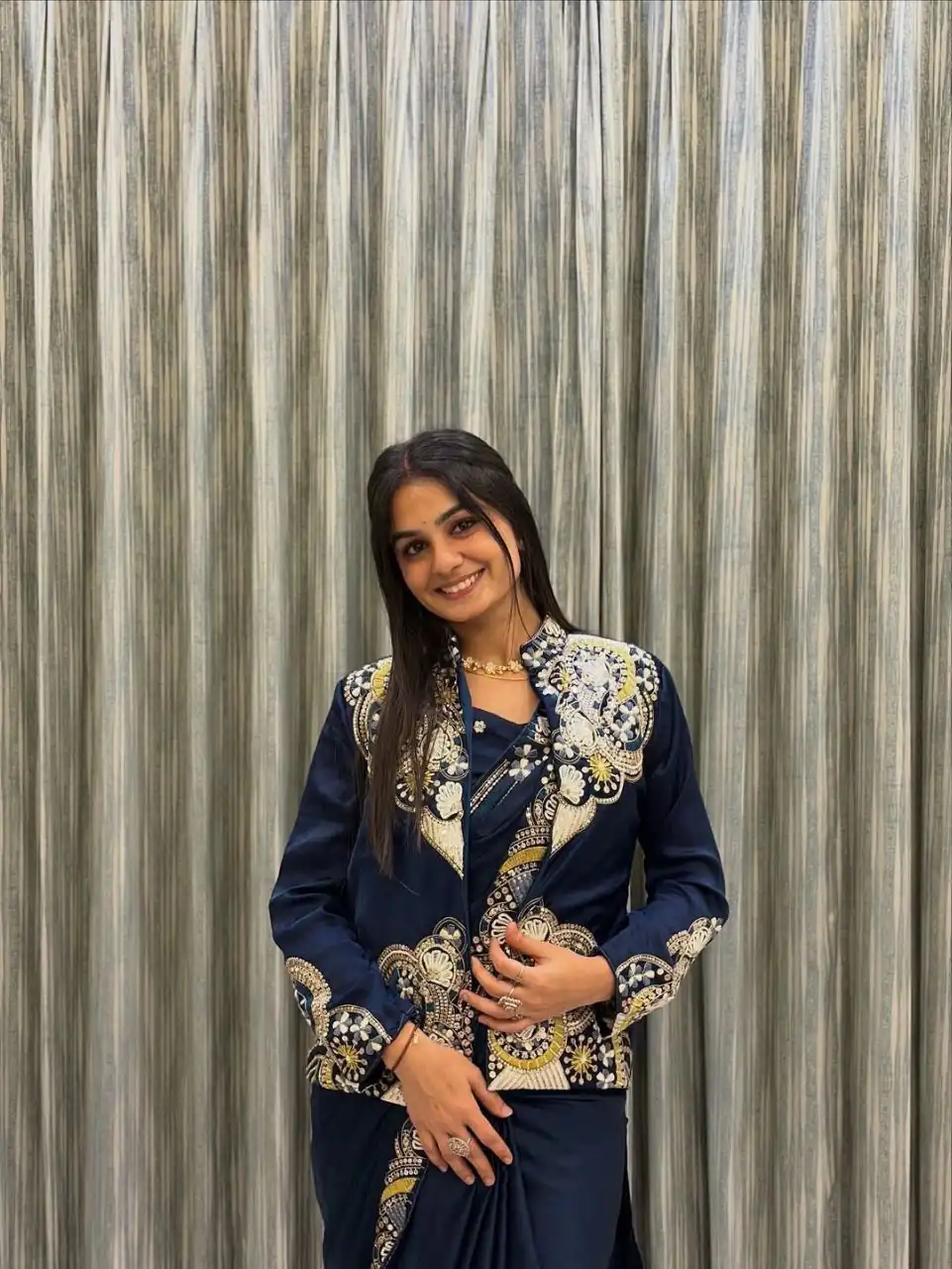 BB 60 Navy Blue Crap Silk Saree with Embroidery Work. Wedding, Party, Festive, Events Festive Deal ₹2099. Delivery 4-6 Working Days. Shop now. | Sarees, Bollywood Sarees, Creative Sarees, Designer Sarees, Embroidered Sarees, Ethnic Saree, Modern Digital sarees, Party Wear Sarees