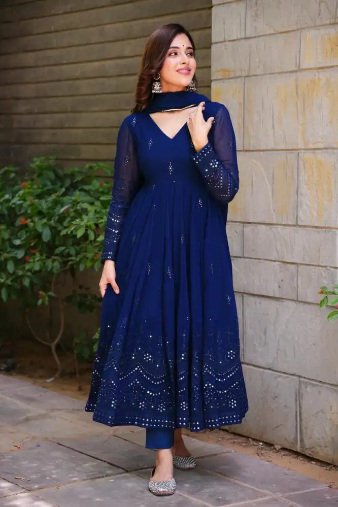 RTC 5551 Navy Blue Foix Georgette Thread With 9mm Sequence Salwar Suit Casual, Wedding, Party, Festive, Events Etc.4-6 Working Days@ 1999/-only | Jump Suits, Salwar suit, Casual Suits, Creative suits, Designer Suits, Palazzo Suits, Party Wear Suits, Patiala Suits, Straight Suits
