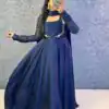 MF 888 Navy Blue Rangoli Silk Gown with Lace Border & Lace Work. Available at ₹1649 only. Delivery 4-6 Working Days. Shop now. | Gowns, Bollywood Gowns, Creative Gowns, Designer Gowns, Embroidered Gowns, Party Wear Gowns