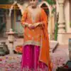 Orange Chinon Silk Lace Work Salwar Suit
