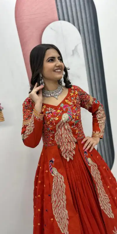 PC 528 Orange Vichitra Sequence Work Lehenga Choli Designer Work. Grab it for ₹2649. Delivery 4-6 Working Days. Shop now. | Lehenga, Bollywood Lehenga, Creative Lehenga, Designer Lehenga, Embroidered Lehenga, Party Wear Lehenga