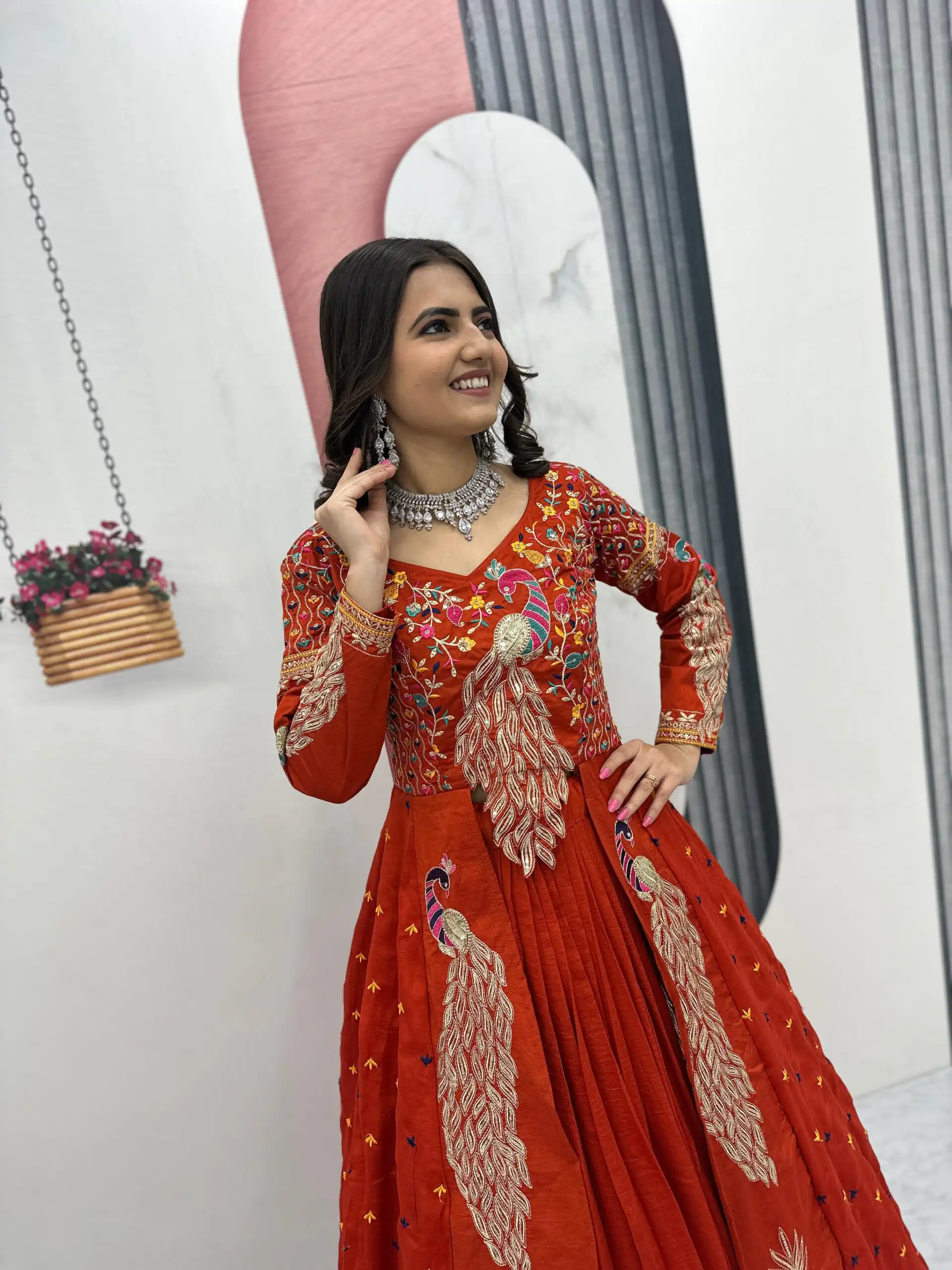 PC 528 Orange Vichitra Sequence Work Lehenga Choli Designer Work. Grab it for ₹2649. Delivery 4-6 Working Days. Shop now. | Lehenga, Bollywood Lehenga, Creative Lehenga, Designer Lehenga, Embroidered Lehenga, Party Wear Lehenga