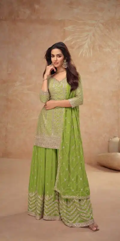FC 7518 Parrot Green Chinon Salwar Suit Perfect for Wedding, Party, Diwali, Durga Puja, Temple Visit – . Festive Deal ₹3099. Delivery 4-6 Working Days. | Jump Suits, Tops & Bottoms, Track Suits, Salwar suit, Casual Suits, Creative suits, Designer Suits, Palazzo Suits, Party Wear Suits, Patiala Suits, Straight Suits, Trendy Wear
