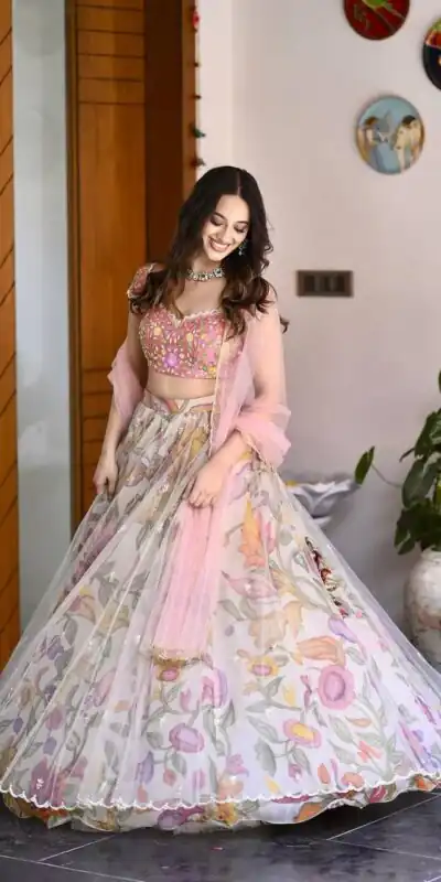 BB 26 Peach Chinon Silk Lehenga Choli with Sequins Work & Embroidery Work. Available at ₹2999 only. Delivery 4-6 Working Days. Shop now. | Lehenga, Bollywood Lehenga, Creative Lehenga, Designer Lehenga, Embroidered Lehenga, Party Wear Lehenga