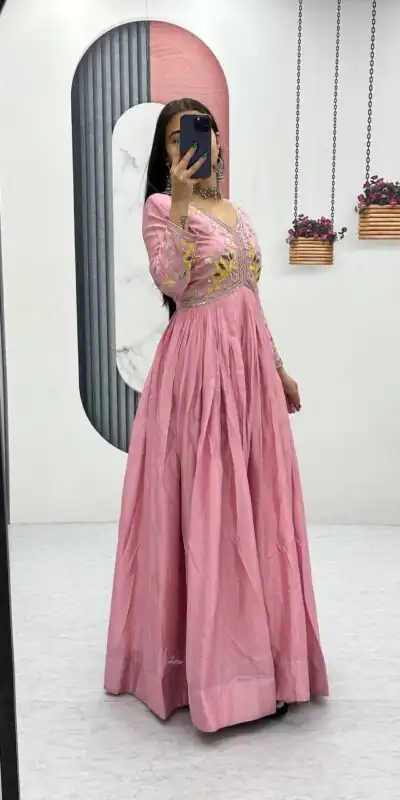 PC 542 Peach Color Chinon Gown with Thread & Embroidery Work. Available at ₹1749 only. Delivery 4-6 Working Days. Shop now. | Gowns, Bollywood Gowns, Creative Gowns, Designer Gowns, Embroidered Gowns, Party Wear Gowns