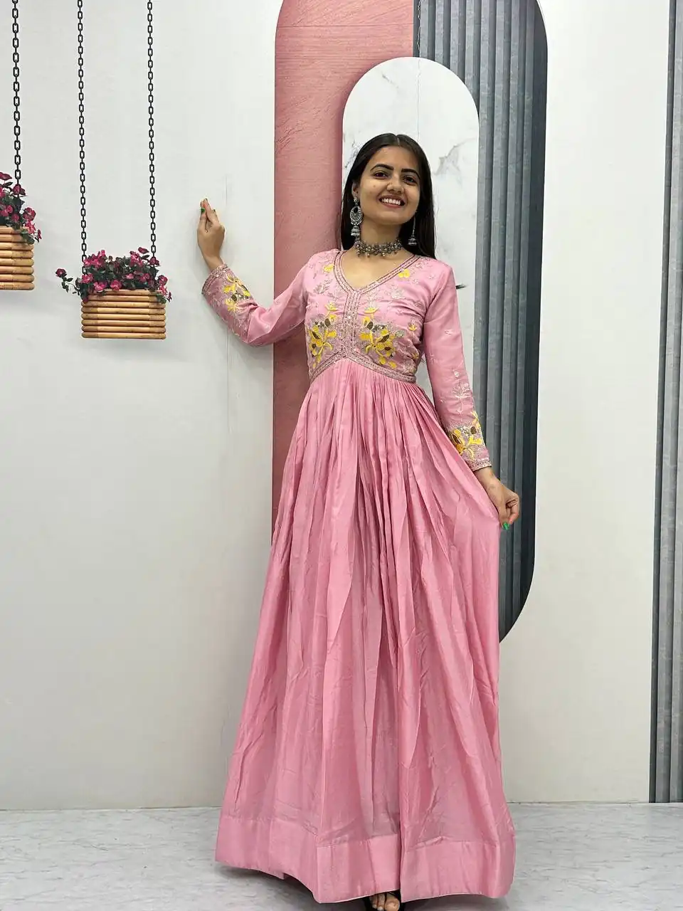 PC 542 Peach Color Chinon Gown with Thread & Embroidery Work. Available at ₹1749 only. Delivery 4-6 Working Days. Shop now. | Gowns, Bollywood Gowns, Creative Gowns, Designer Gowns, Embroidered Gowns, Party Wear Gowns