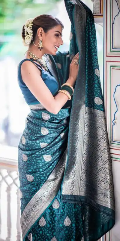 KPR 252 Peacock Blue in Soft Lichi Silk Lace Work & Lace Border Saree. Affordable Price ₹1449. Delivery 4-6 Working Days. Shop now. | Sarees, Bollywood Sarees, Creative Sarees, Designer Sarees, Embroidered Sarees, Ethnic Saree, Modern Digital sarees, Party Wear Sarees