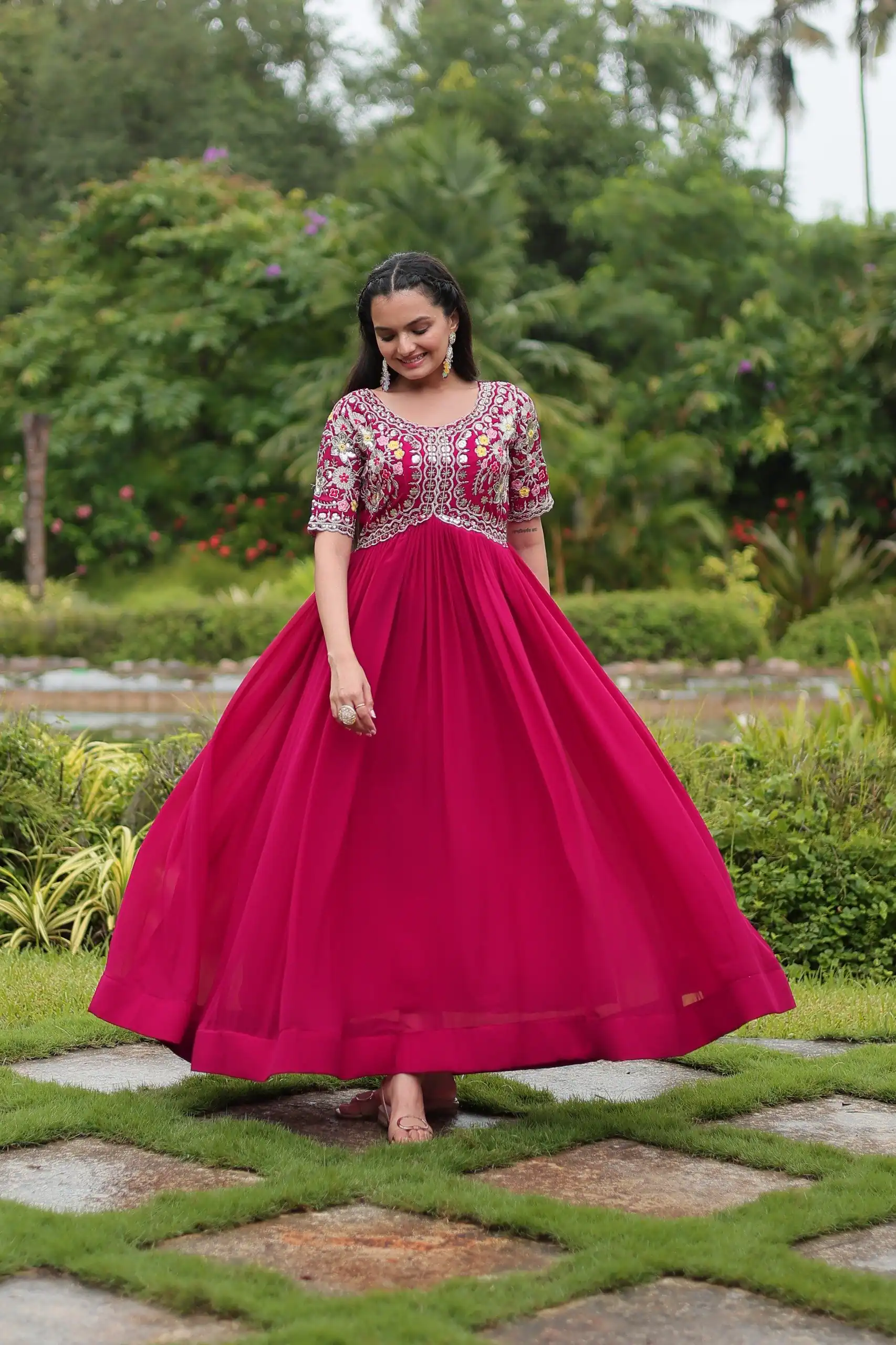 KA 1110 Pink Faux Blooming Gown Perfect for Wedding, Party, Holi, Lohri, Baby Shower – . Introductory Price ₹1649. Delivery 4-6 Working Days. Shop no | Gowns, Bollywood Gowns, Creative Gowns, Designer Gowns, Embroidered Gowns, Party Wear Gowns