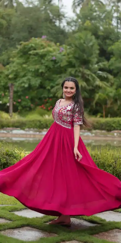 KA 1110 Pink Faux Blooming Gown Perfect for Wedding, Party, Holi, Lohri, Baby Shower – . Introductory Price ₹1649. Delivery 4-6 Working Days. Shop no | Gowns, Bollywood Gowns, Creative Gowns, Designer Gowns, Embroidered Gowns, Party Wear Gowns