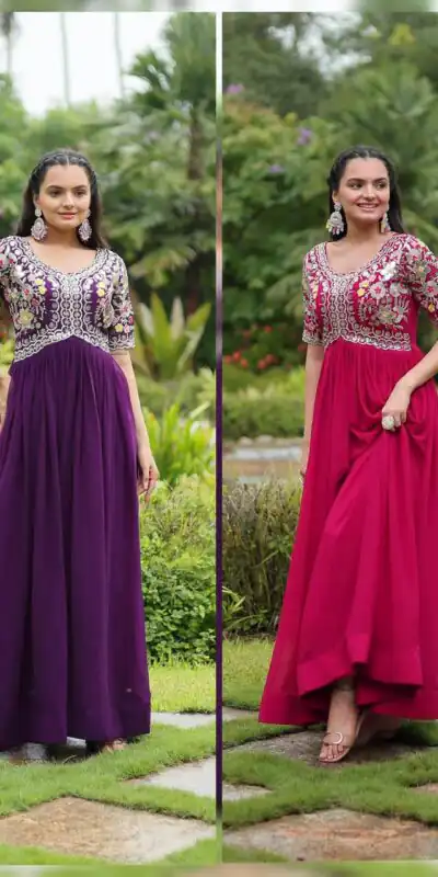 KA 1110 Pink Faux Blooming Gown Perfect for Wedding, Party, Holi, Lohri, Baby Shower – . Introductory Price ₹1649. Delivery 4-6 Working Days. Shop no | Gowns, Bollywood Gowns, Creative Gowns, Designer Gowns, Embroidered Gowns, Party Wear Gowns