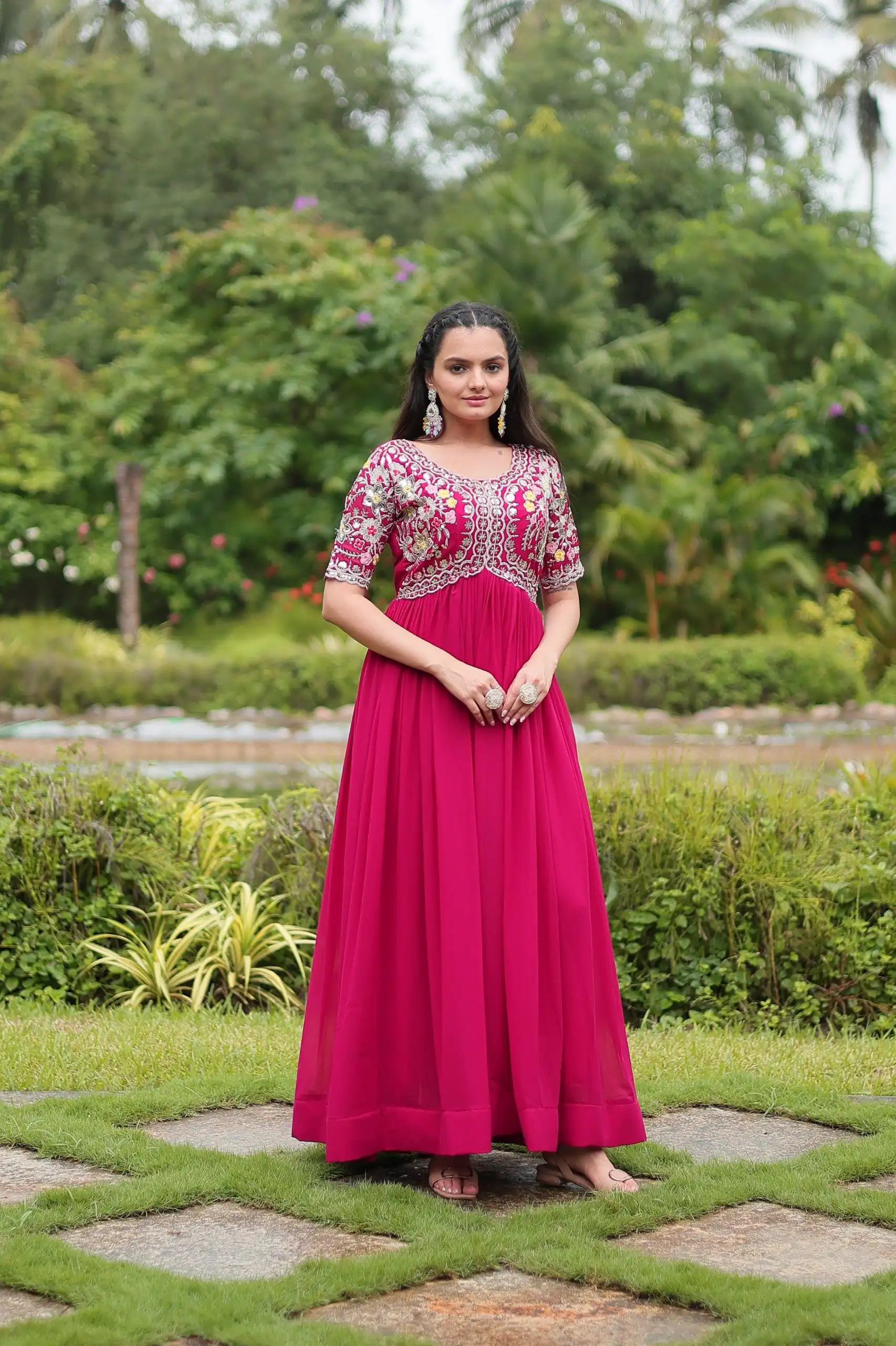 KA 1110 Pink Faux Blooming Gown Perfect for Wedding, Party, Holi, Lohri, Baby Shower – . Introductory Price ₹1649. Delivery 4-6 Working Days. Shop no | Gowns, Bollywood Gowns, Creative Gowns, Designer Gowns, Embroidered Gowns, Party Wear Gowns