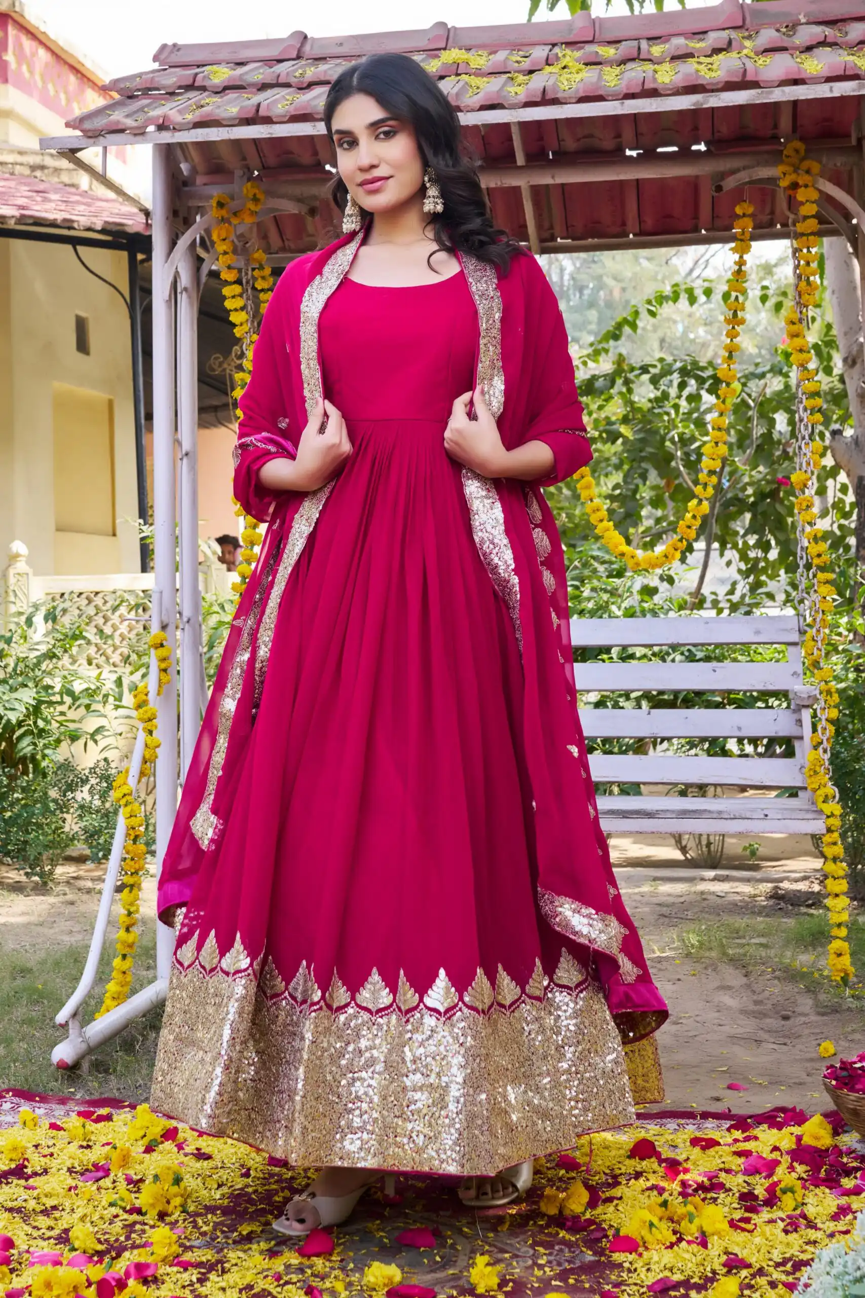 Ram 157 Pink Fox Georgette Gown Perfect for Wedding, Party, Ethnic Day, Pongal, Durga Puja – . Affordable Price ₹2149. Delivery 4-6 Working Days. | Gowns, Bollywood Gowns, Creative Gowns, Designer Gowns, Embroidered Gowns, Party Wear Gowns