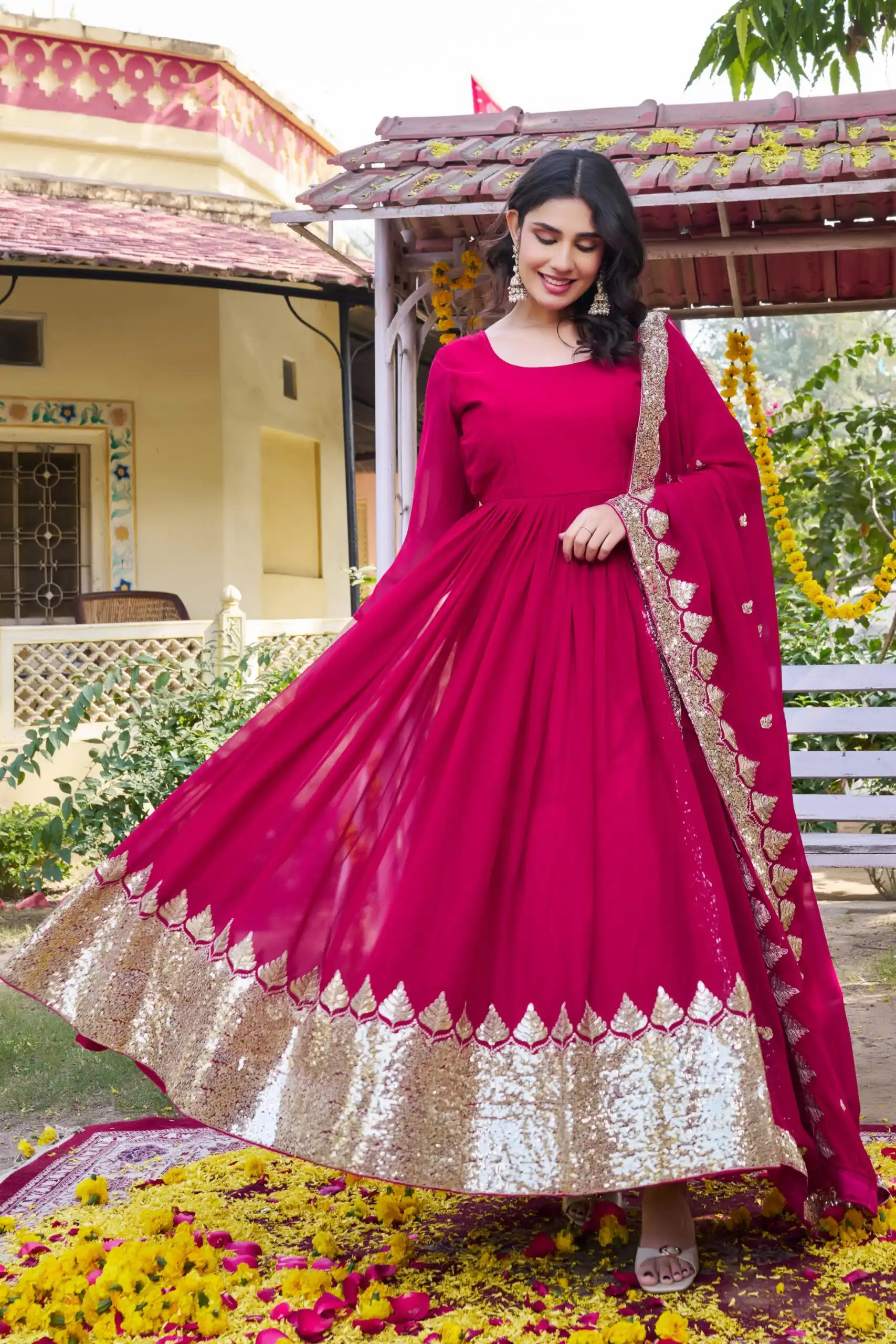 Ram 157 Pink Fox Georgette Gown Perfect for Wedding, Party, Ethnic Day, Pongal, Durga Puja – . Affordable Price ₹2149. Delivery 4-6 Working Days. | Gowns, Bollywood Gowns, Creative Gowns, Designer Gowns, Embroidered Gowns, Party Wear Gowns