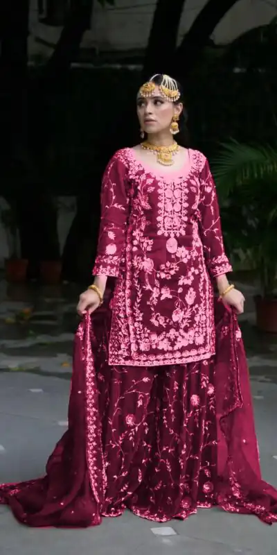 VLM 226 Pink Fox Georgette with Embroidery Work & Lace Work Salwar Suit . Festive Deal ₹2499. Delivery 4-6 Working Days. Shop now. | Jump Suits, Salwar suit, Casual Suits, Creative suits, Designer Suits, Palazzo Suits, Party Wear Suits, Patiala Suits, Straight Suits