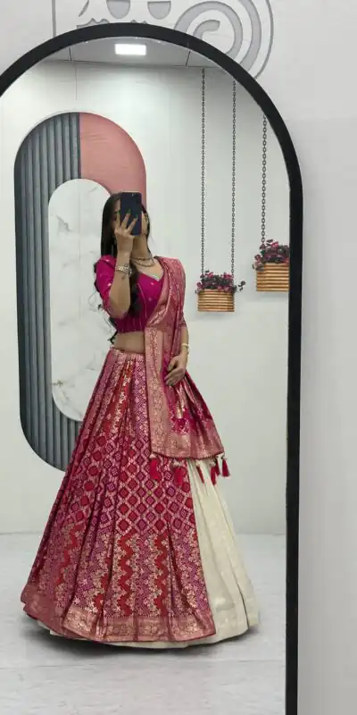 PC 560 Pink in Jacquard Silk Designer Work Lehenga Choli . Introductory Price ₹3249. Delivery 4-6 Working Days. Shop now. | Lehenga, Bollywood Lehenga, Creative Lehenga, Designer Lehenga, Embroidered Lehenga, Party Wear Lehenga
