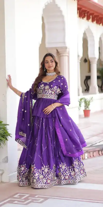 KA 5059 Purple in Gold Crush. Embroidery Work & Zari Work Lehenga Choli Available at ₹2999 only. Delivery 4-6 Working Days. Shop now. | Lehenga, Bollywood Lehenga, Creative Lehenga, Designer Lehenga, Embroidered Lehenga, Party Wear Lehenga