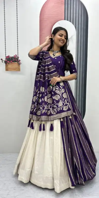 PC 560 Purple in Jacquard Silk Designer Work Lehenga Choli . Introductory Price ₹3249. Delivery 4-6 Working Days. Shop now. | Lehenga, Bollywood Lehenga, Creative Lehenga, Designer Lehenga, Embroidered Lehenga, Party Wear Lehenga