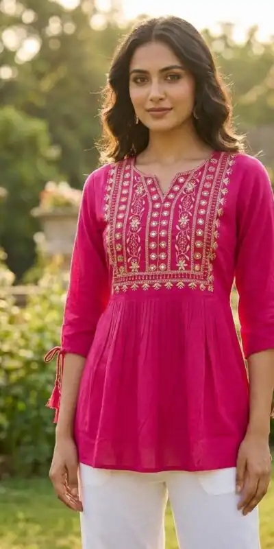 INLI Charmi vol 5 Rani Pink Rayon Thread Work Kurti . Wedding, Party, Festive, Events Affordable Price ₹1349. Delivery 4-6 Working Days. Shop now. | Kurti, Bollywood Kurti, Creative Kurtis, Designer Kurti, Party Wear Kurti, Selfie Kurti