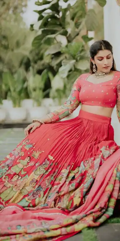 PC 535 Red in Cotton. Kalamkari Print Lehenga Choli Wedding, Party, Festive, Events, Now at just ₹2149. Delivery 4-6 Working Days. Shop now. | Lehenga, Bollywood Lehenga, Creative Lehenga, Designer Lehenga, Embroidered Lehenga, Party Wear Lehenga