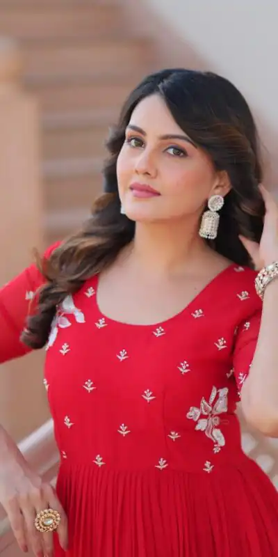 KA 1173 Red Faux Blooming Gown Perfect for Wedding, Party, Eid, Pooja, Baisakhi – . Now at just ₹1849. Delivery 4-6 Working Days. Shop now. | Gowns, Bollywood Gowns, Creative Gowns, Designer Gowns, Embroidered Gowns, Party Wear Gowns