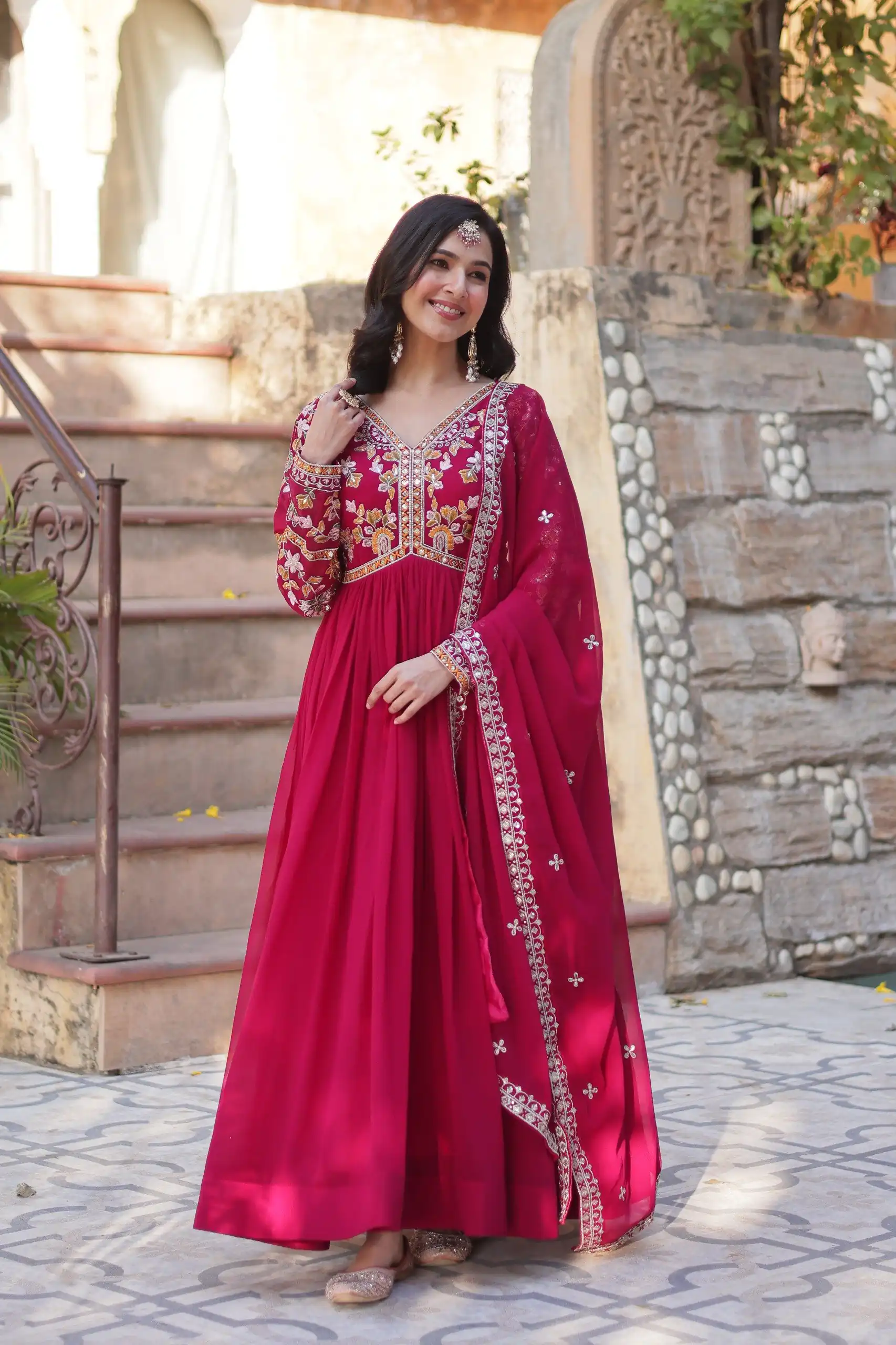 KA 1147 Red Faux Blooming Gown with Embroidery Work & Zari Work. Affordable Price ₹2049. Delivery 4-6 Working Days. Shop now. | Gowns, Bollywood Gowns, Creative Gowns, Designer Gowns, Embroidered Gowns, Party Wear Gowns