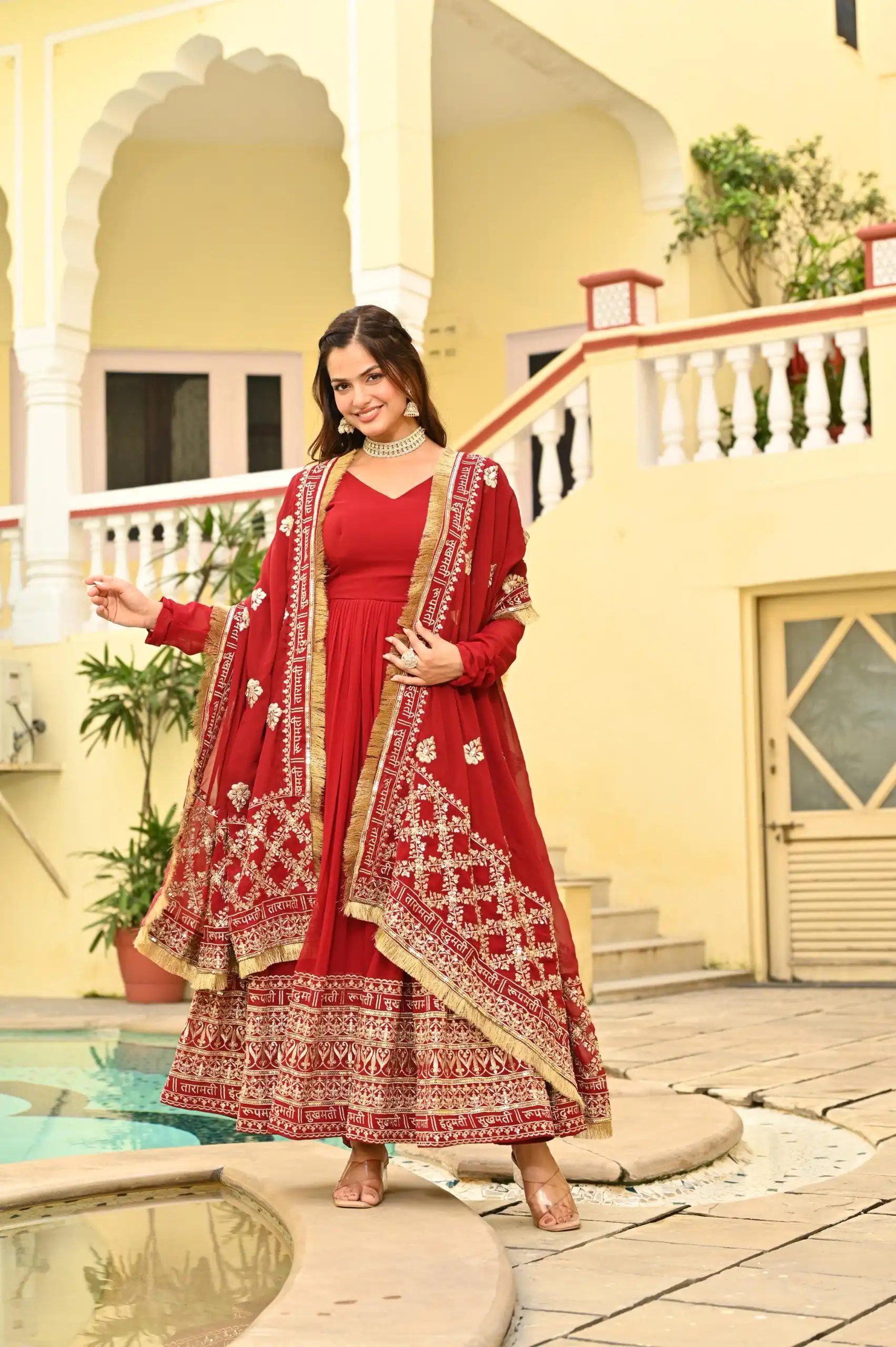 KA 1207 Red Faux Blooming Gown with Embroidery Work & Zari Work. Festive Deal ₹2649. Delivery 4-6 Working Days. Shop now. | Gowns, Bollywood Gowns, Creative Gowns, Designer Gowns, Embroidered Gowns, Party Wear Gowns