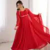 KB 291 Red Color Fox Blooming Georgette Gown with Lace Work. Affordable Price ₹1899. Delivery 4-6 Working Days. Shop now. | Gowns, Bollywood Gowns, Creative Gowns, Designer Gowns, Embroidered Gowns, Party Wear Gowns