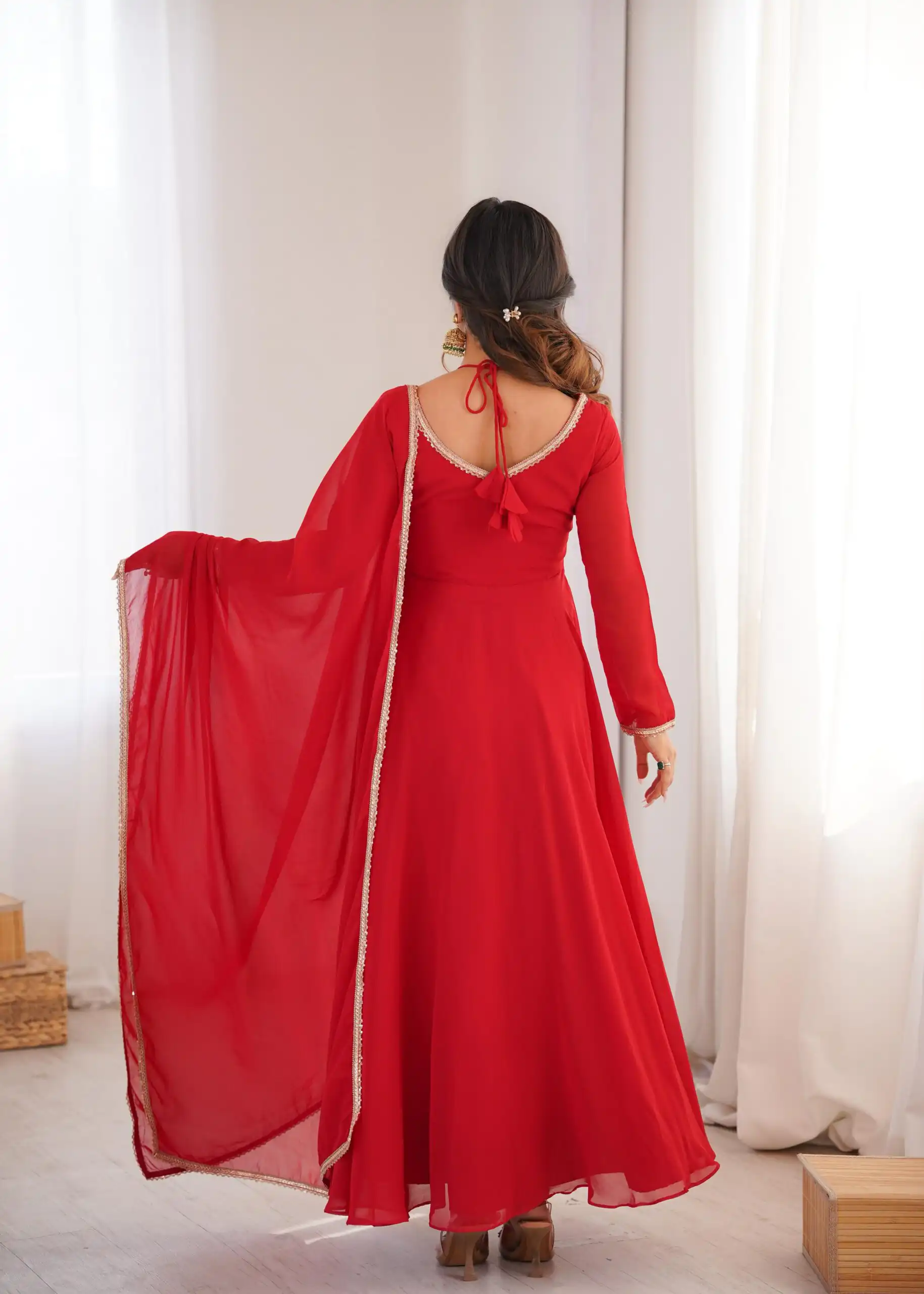 KB 291 Red Color Fox Blooming Georgette Gown with Lace Work. Affordable Price ₹1899. Delivery 4-6 Working Days. Shop now. | Gowns, Bollywood Gowns, Creative Gowns, Designer Gowns, Embroidered Gowns, Party Wear Gowns