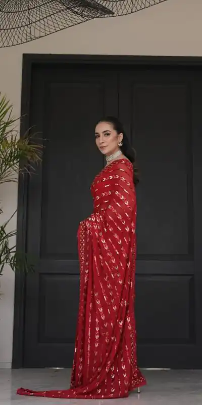 JR 635 Red Color Georgette Saree with Lace Work & Embroidery Work. Exclusive Offer ₹1949. Delivery 4-6 Working Days. Shop now. | Sarees, Bollywood Sarees, Creative Sarees, Designer Sarees, Embroidered Sarees, Ethnic Saree, Modern Digital sarees, Party Wear Sarees