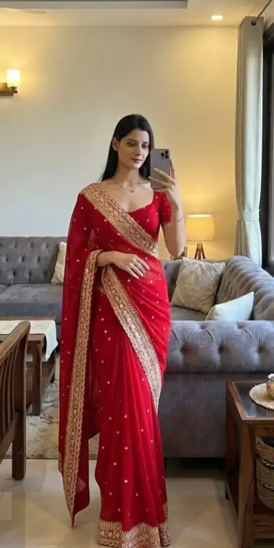NC 5544 Red Color with Sequins & Embroidery Work Georgette Saree . Festive Deal ₹1949. Delivery 4-6 Working Days. Shop now. | Sarees, Bollywood Sarees, Creative Sarees, Designer Sarees, Embroidered Sarees, Ethnic Saree, Modern Digital sarees, Party Wear Sarees
