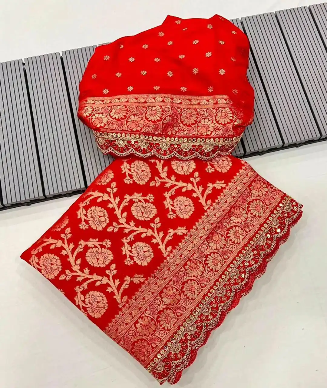 MS 451 Red Litchi Silk Saree with Embroidery Work & Lace Work. Available at ₹1399 only. Delivery 4-6 Working Days. Shop now. | Designer Sarees, Sarees, Bollywood Sarees, Creative Sarees, Embroidered Sarees, Ethnic Saree, Modern Digital sarees, Party Wear Sarees