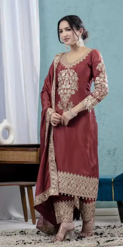 ND 5034 Rust Chinon Silk Salwar Suit with Lace Work & Embroidery Work. Best Price ₹2099. Delivery 4-6 Working Days. Shop now. | Jump Suits, Tops & Bottoms, Track Suits, Salwar suit, Casual Suits, Creative suits, Designer Suits, Palazzo Suits, Party Wear Suits, Patiala Suits, Straight Suits, Trendy Wear